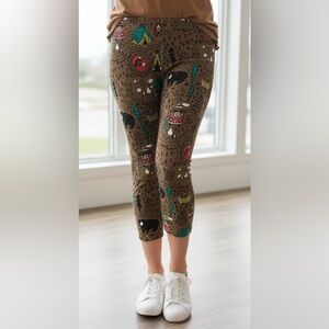 OS NEW Womens Camper Capri Leggings, Camping Bear Fox Owl, Soft Yoga Pants
